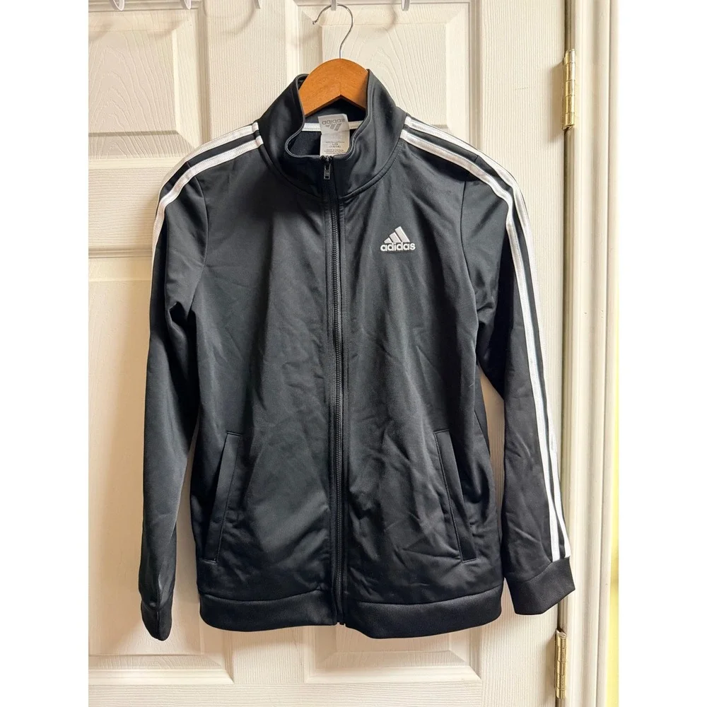 Adidas Kids Large 14/16 Black‎ Full Zip 3-Stripes Track Jacket